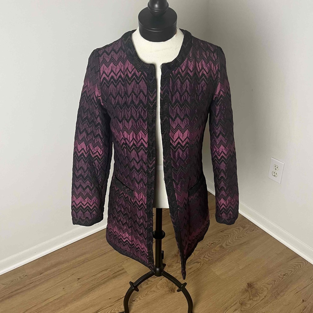 Chico Purple‎ Black Quilted Abstract Coat Jacket Size Small - Picture 2 of 11